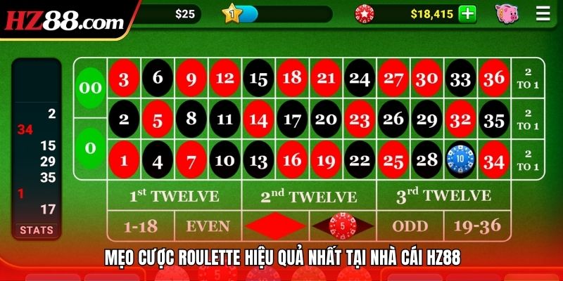 Mẹo cược Roulette hiệu quả nhất tại nhà cái HZ88